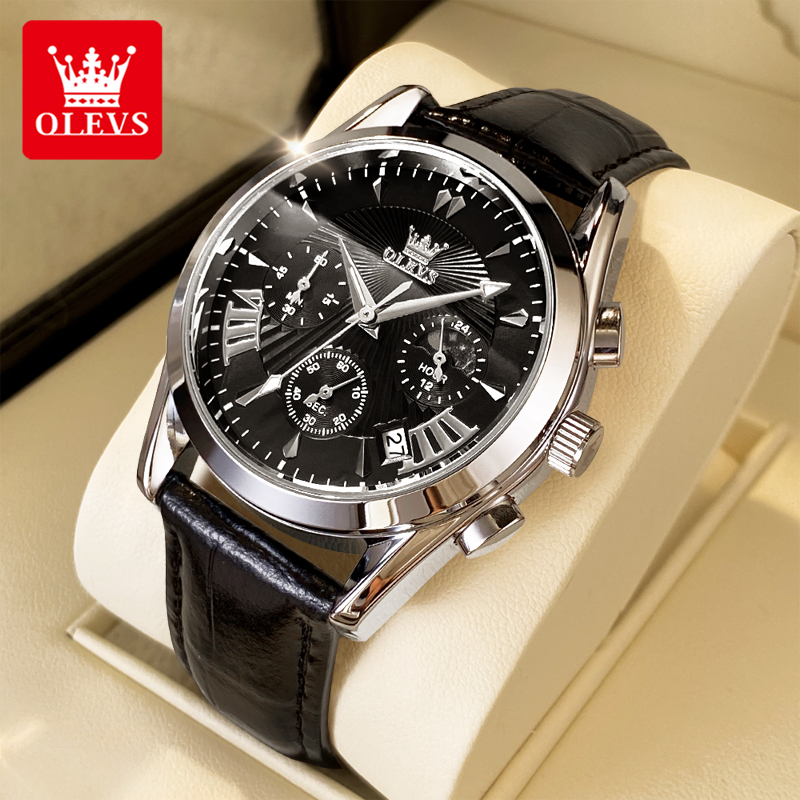Leather Watch Strap - OLEVS 캐주얼 패션 남성용 시계 문페이즈