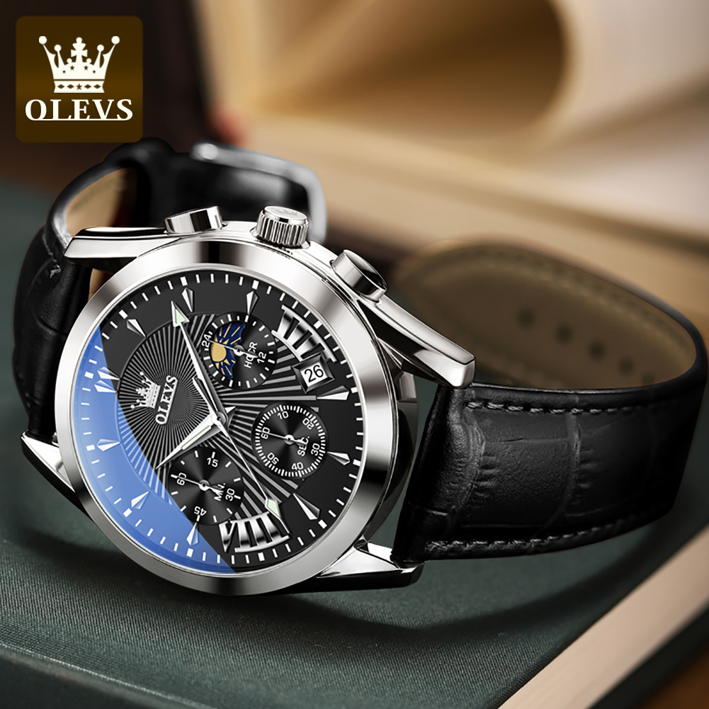 OLEVS 캐주얼 패션 남성용 시계 문페이즈 크로노그래 - Leather Watch Strap 리뷰 및 가격