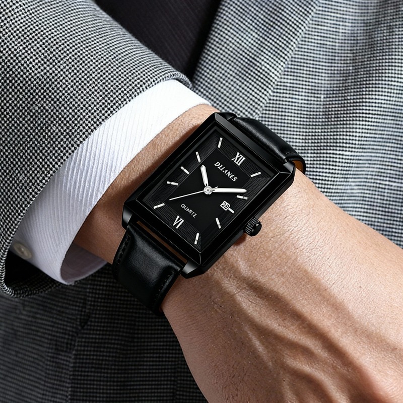 캐주얼 가죽 남성 시계 간단한 사각형 쿼츠 시계 달력  - Watches Not Smartwatch 리뷰 및 가격