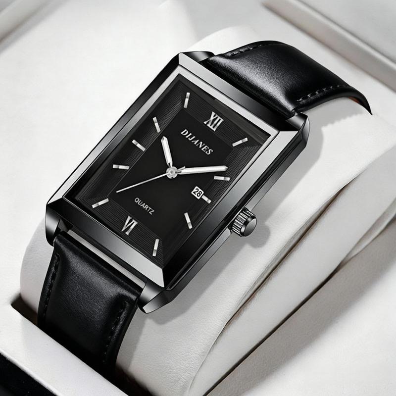 캐주얼 가죽 남성 시계 간단한 사각형 쿼츠 시계 달력  - Watches Not Smartwatch 리뷰 및 가격
