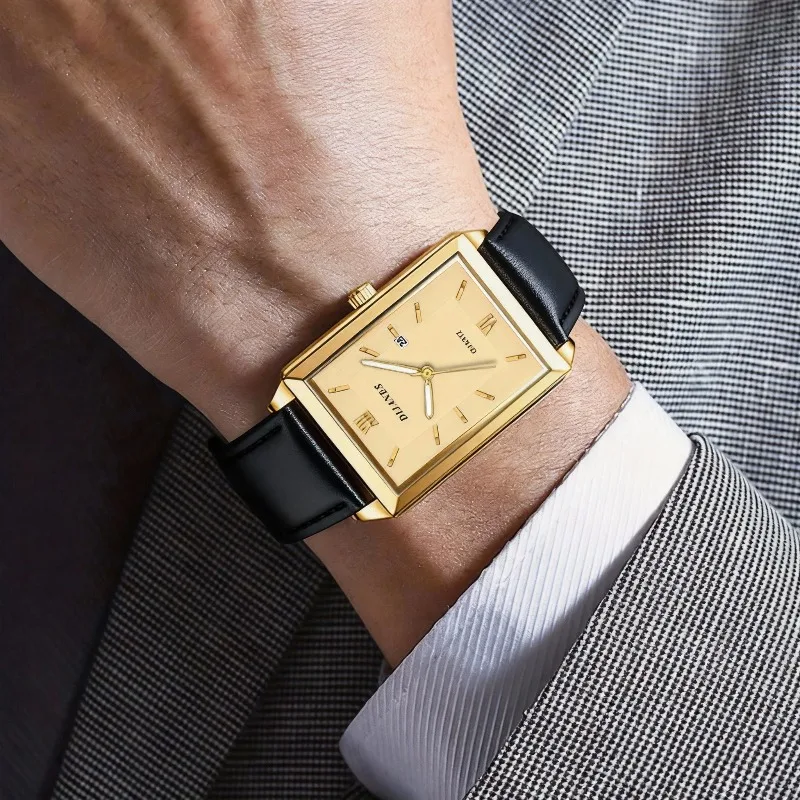 캐주얼 가죽 남성 시계 간단한 사각형 쿼츠 시계 달력  - Watches Not Smartwatch 리뷰 및 가격