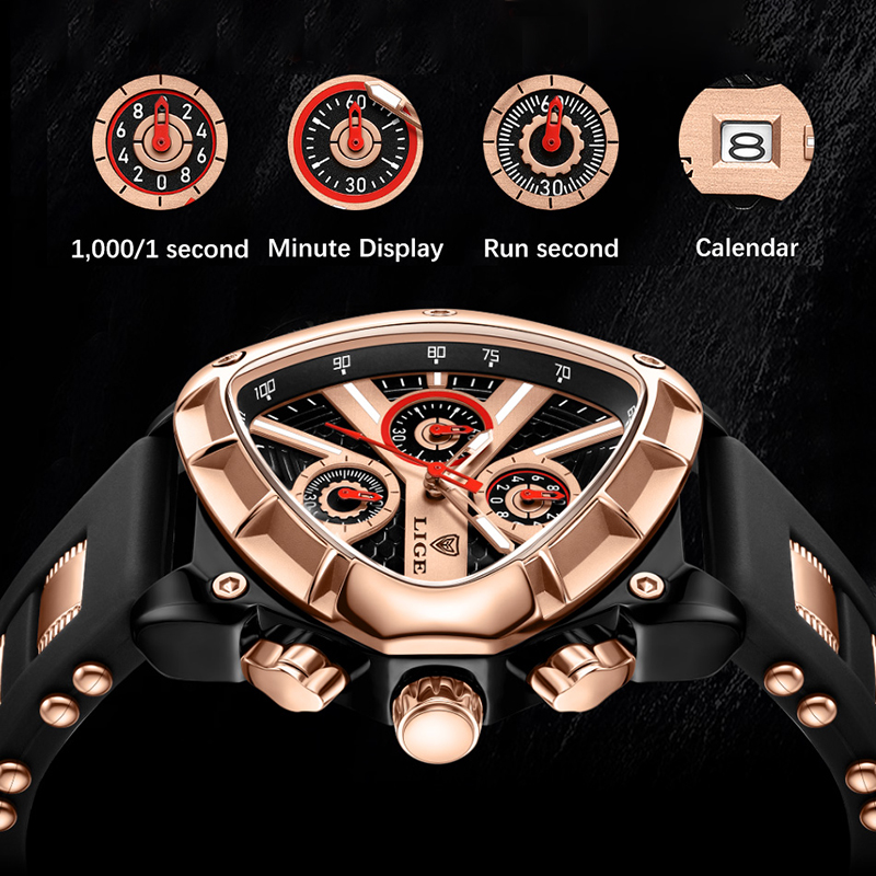 LIGE 패션 남성 시계 삼각형 크로노그래프 밀리터리  - Smartwatch Army Watches For Men 리뷰 및 가격